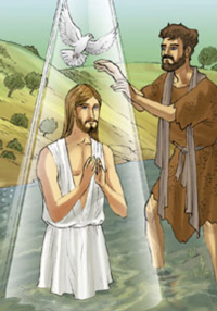 Appena battezzato, Giovanni vide lo Spirito di Dio discendere come una colomba e venire sopra Gesù.