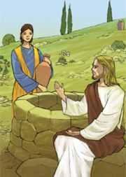 Gesù affaticato dal viaggio, sedeva presso il pozzo. Giunse una donna samaritana ad attingere acqua…