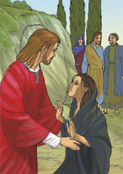 Quando Maria vide Gesù si gettò ai suoi piedi dicendogli: «Signore, se tu fossi stato qui, mio fratello non sarebbe morto».