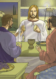 Quando Gesù fu a tavola con loro, prese il pane, recitò la benedizione, lo spezzò e lo diede loro. Allora lo riconobbero…