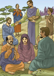 «Gesù prese i cinque pani e i due pesci, recitò la benedizione, spezzò i pani e li diede ai discepoli e i discepoli alla folla».