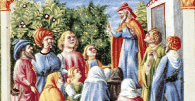 Mosè benedice uomini e donne. Opera di Taddeo Crivelli e Franco de’ Russi (1455-1461). Miniatura. Bibbia di Borso d’Este, Modena, Biblioteca Estense.
