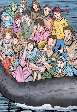 “Profughi”, illustrazione di Angela Allegretti, 2016.