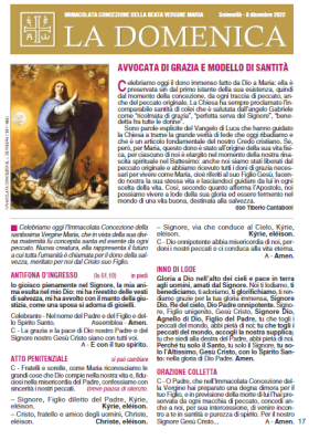 IMMACOLATA CONCEZIONE DELLA BEATA VERGINE MARIA La Domenica