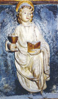 “La fede”, altorilievo del ’500, Alba, sacristia del Duomo. Foto Marcato.