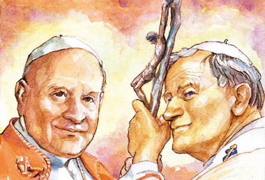 San Giovanni XXIII e San Giovanni Paolo II. Illustrazione di Giorgio Trevisan, 2014. San Giovanni XXIII e San Giovanni Paolo II. Illustrazione di Giorgio Trevisan, 2014.