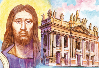 Roma - Volto del Salvatore. Basilica di san Giovanni in Laterano. Illustrazione di Giorgio Trevisan 2014.