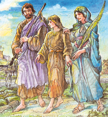 «Gesù con Giuseppe e Maria in pellegrinaggio verso il Tempio di Gerusalemme».