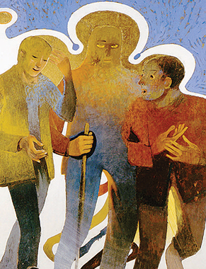 «I discepoli di Emmaus» (Jean Marie Pirot, detto Arcabas, 1994). Sulle labbra di questi due discepoli, affiancati nel loro cammino da Gesù, affiora la domanda che tutta l’umanità rivolge all’Emmanuele: «Resta con noi!» (Lc 24,29). info@catechesiverona.it