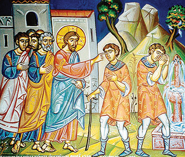 «Bartimeo, il cieco di Gerico, incontra Gesù», mosaico, Salonicco (Grecia). Foto Zambello.